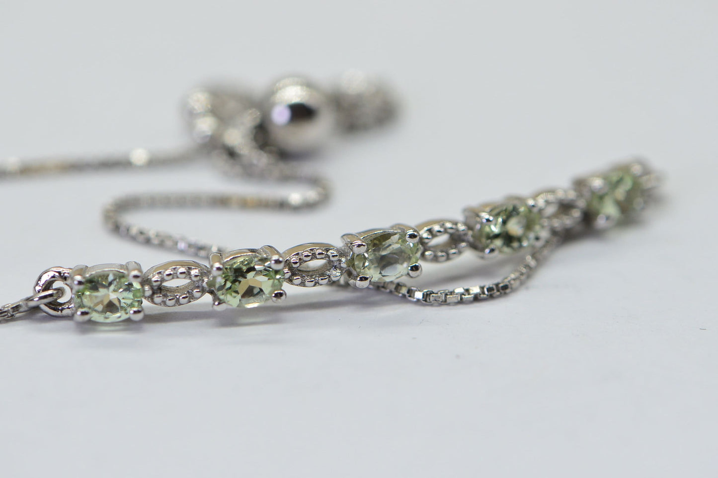 Green Amethyst Bolo Bracelet: Rhodium Over Sterling Silver, Adjustable