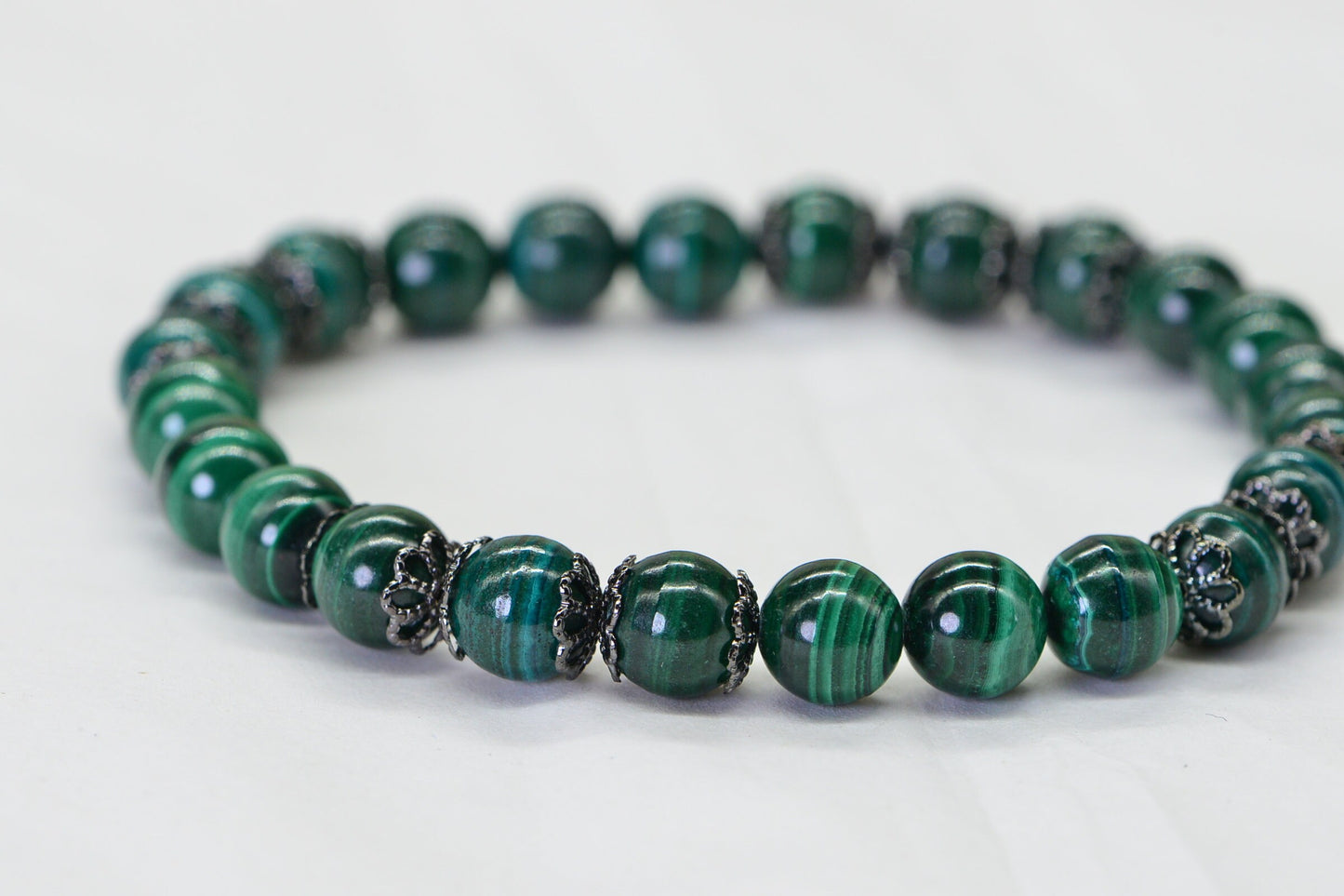 Natural Malachite Bracelet: 8mm Gemstone Beaded Bracelet