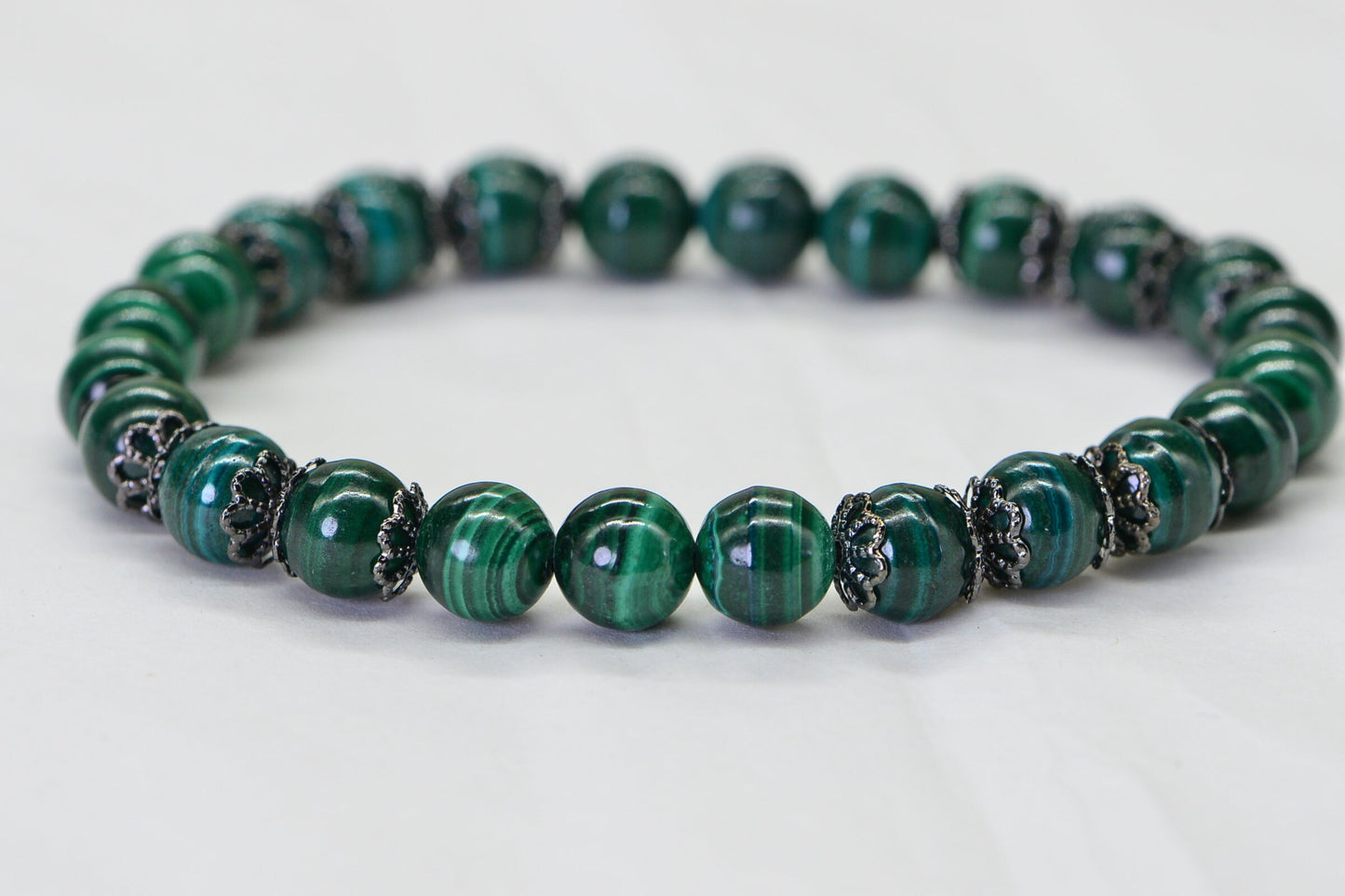 Natural Malachite Bracelet: 8mm Gemstone Beaded Bracelet