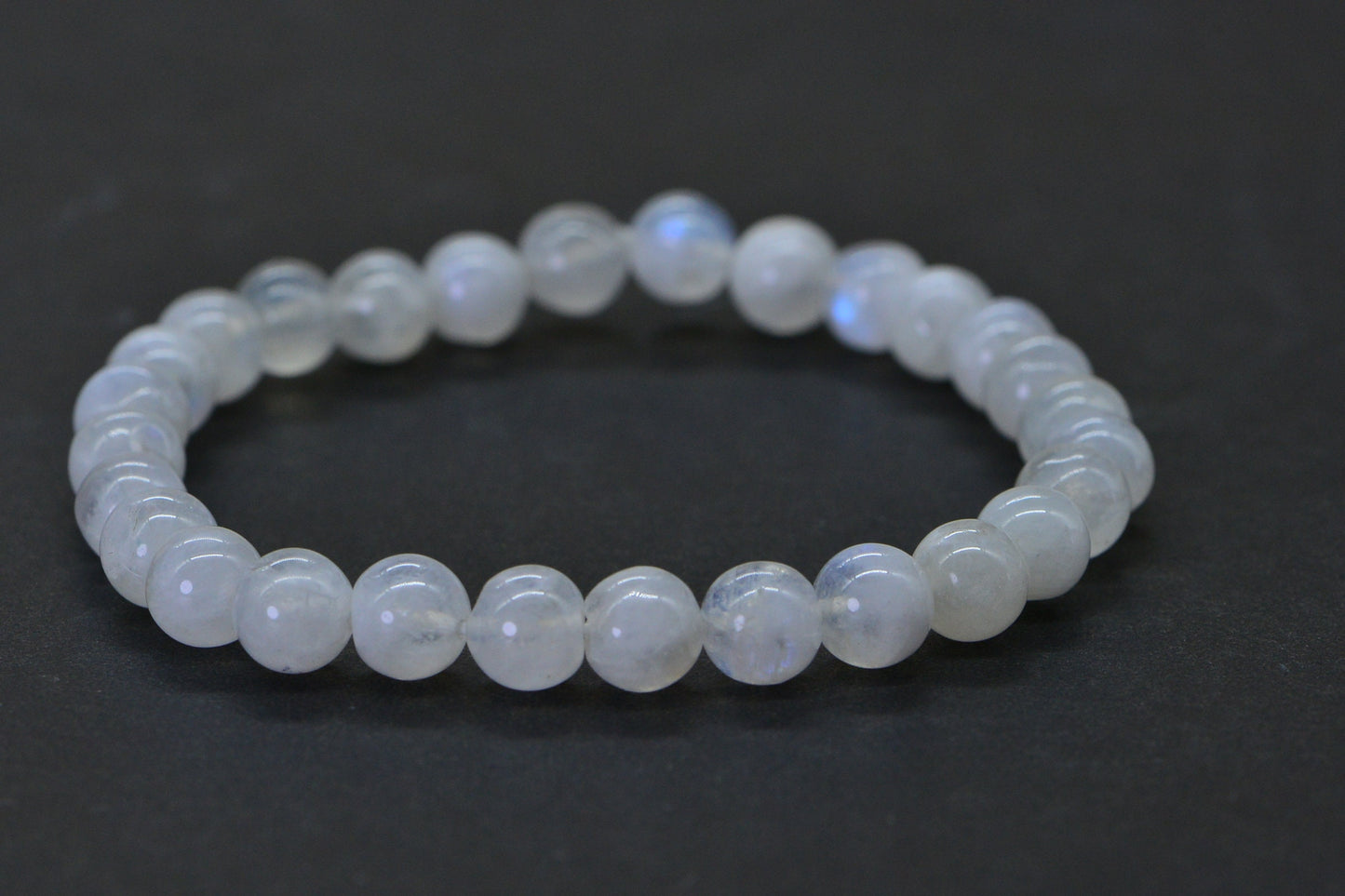 Blue Flash Moonstone Beaded Bracelet - 6mm Elastic Yoga Bracelet