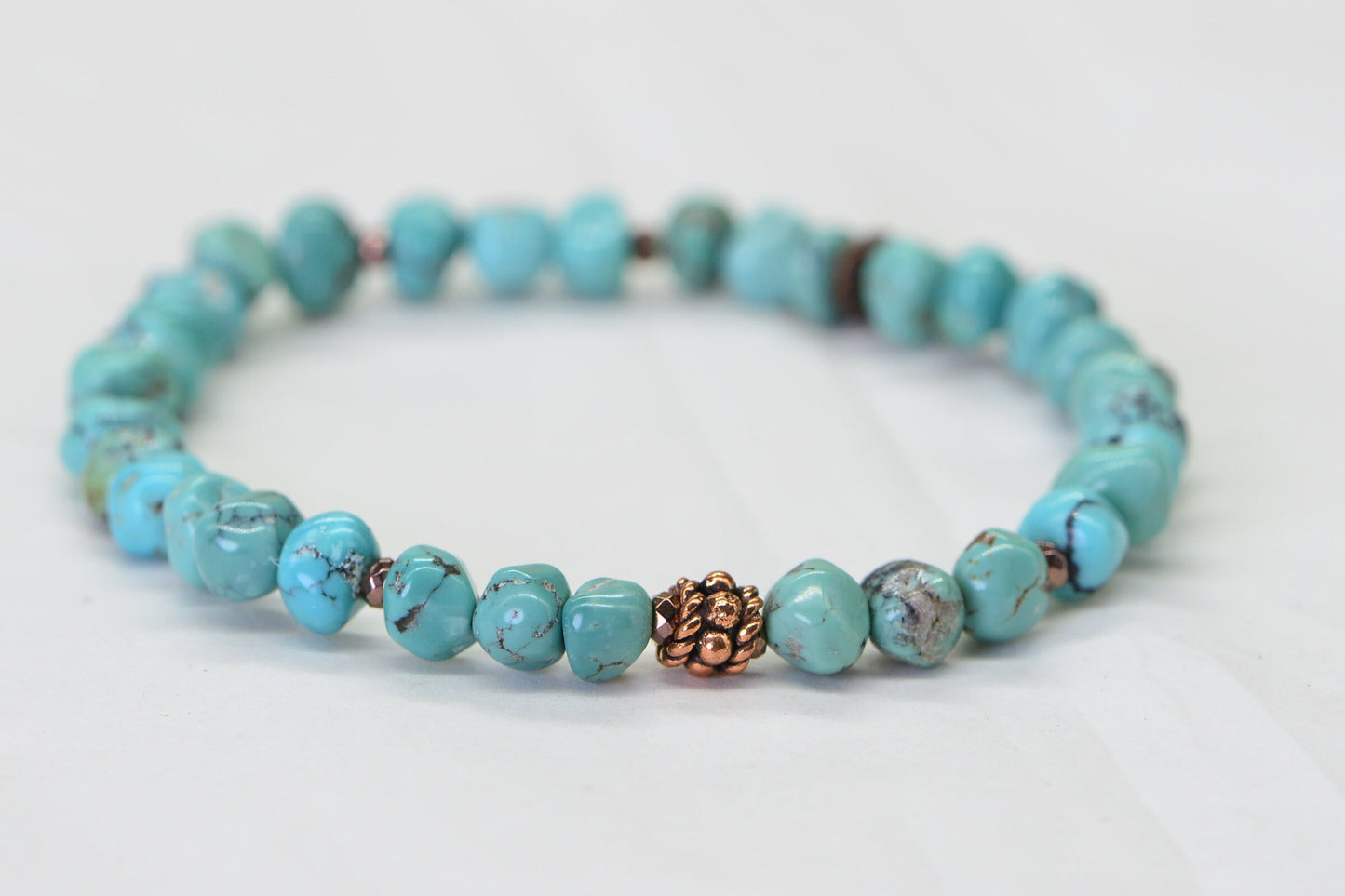 Kingman Turquoise Nugget Bracelet: Copper Heart Charm