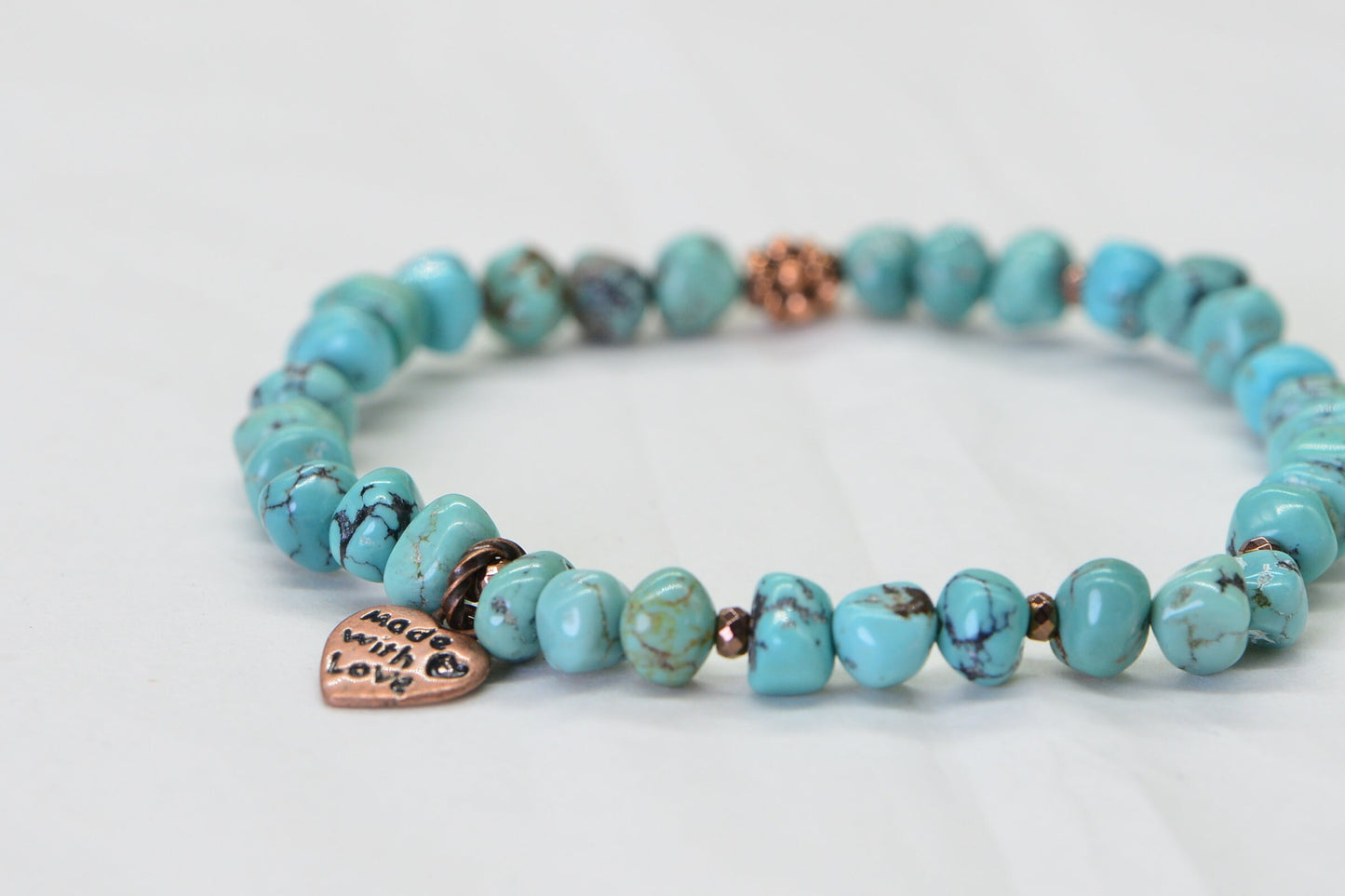 Kingman Turquoise Nugget Bracelet: Copper Heart Charm