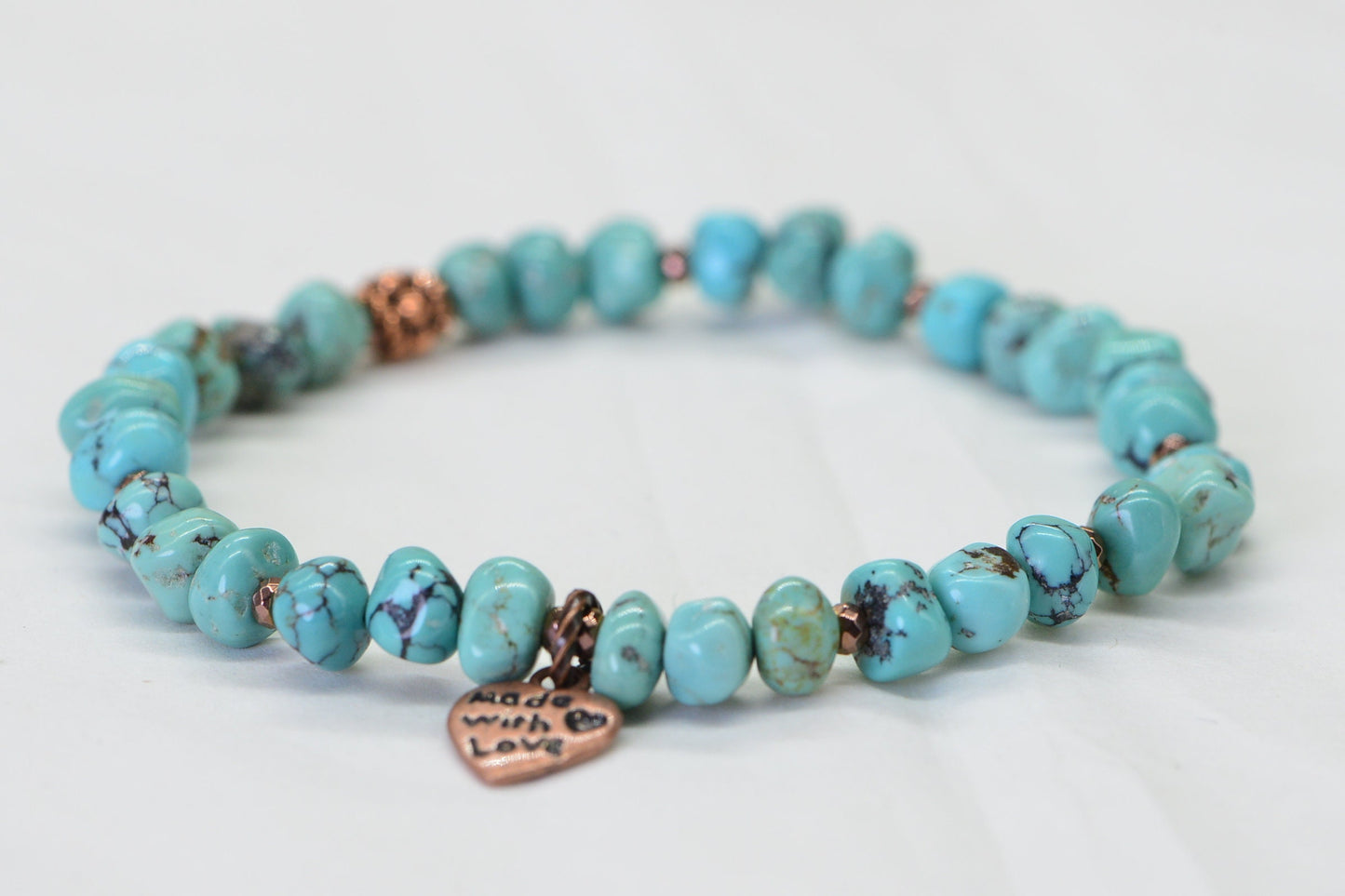 Kingman Turquoise Nugget Bracelet: Copper Heart Charm