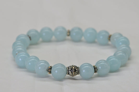 Aquamarine  Quartz 8mm Beaded Bracelet Gemstone Bracelet