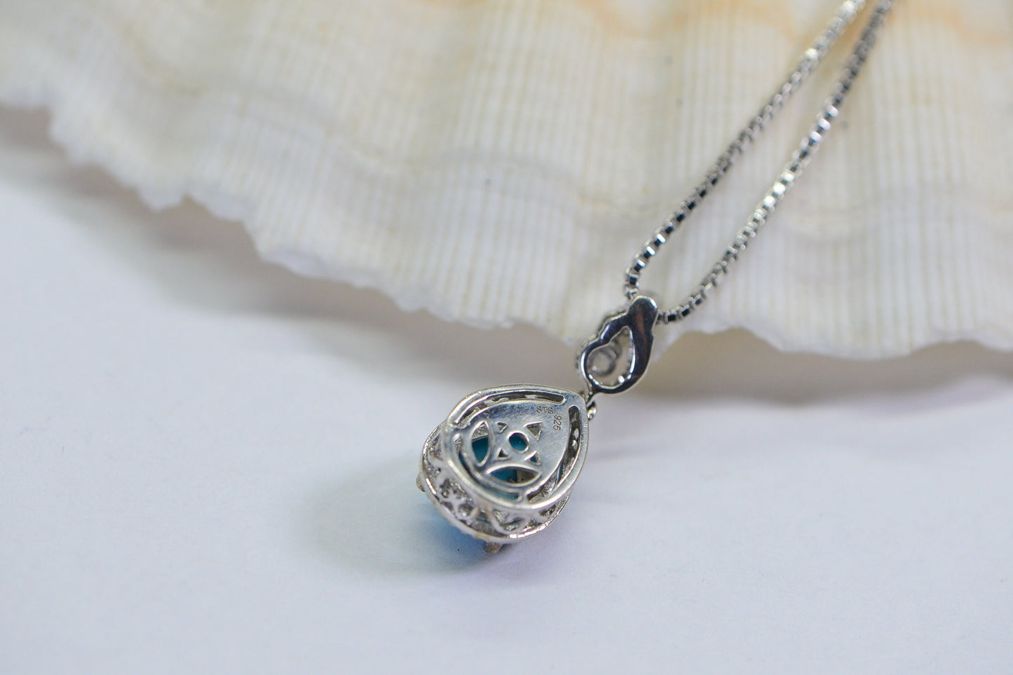 Sleeping Beauty Turquoise Natural Aquamarine Sterling Silver  Necklace Pendant Birthstone December