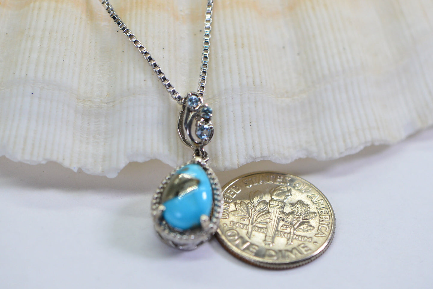 Sleeping Beauty Turquoise Natural Aquamarine Sterling Silver  Necklace Pendant Birthstone December