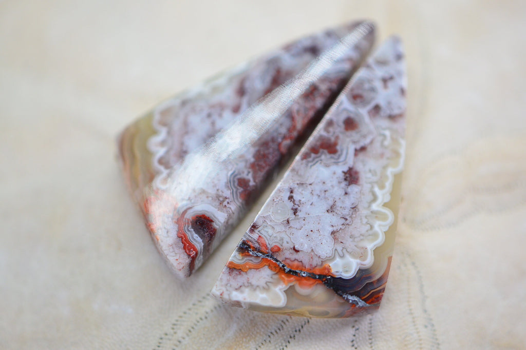 Crazy Lace Agate Cabochons: Matched Pair, Undrilled Gemstone Jewelry Supplies