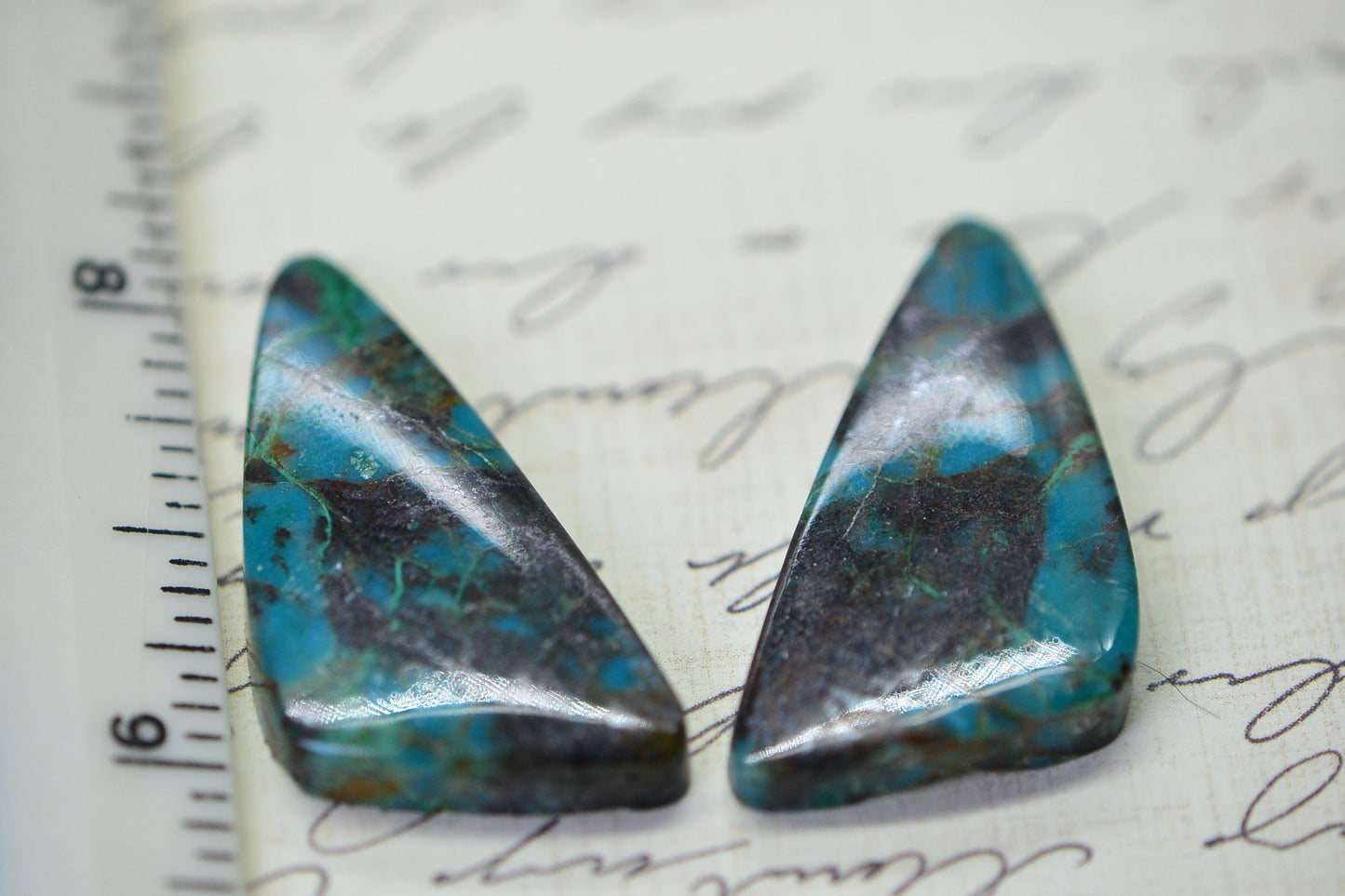 Chrysocolla Cabochons: Natural Gemstone Pair, Freeform (33x16X5mm)