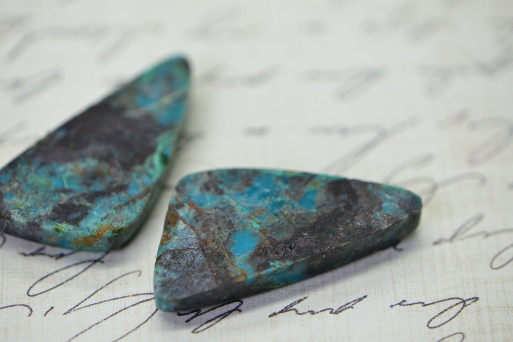 Chrysocolla Cabochons: Natural Gemstone Pair, Freeform (33x16X5mm)