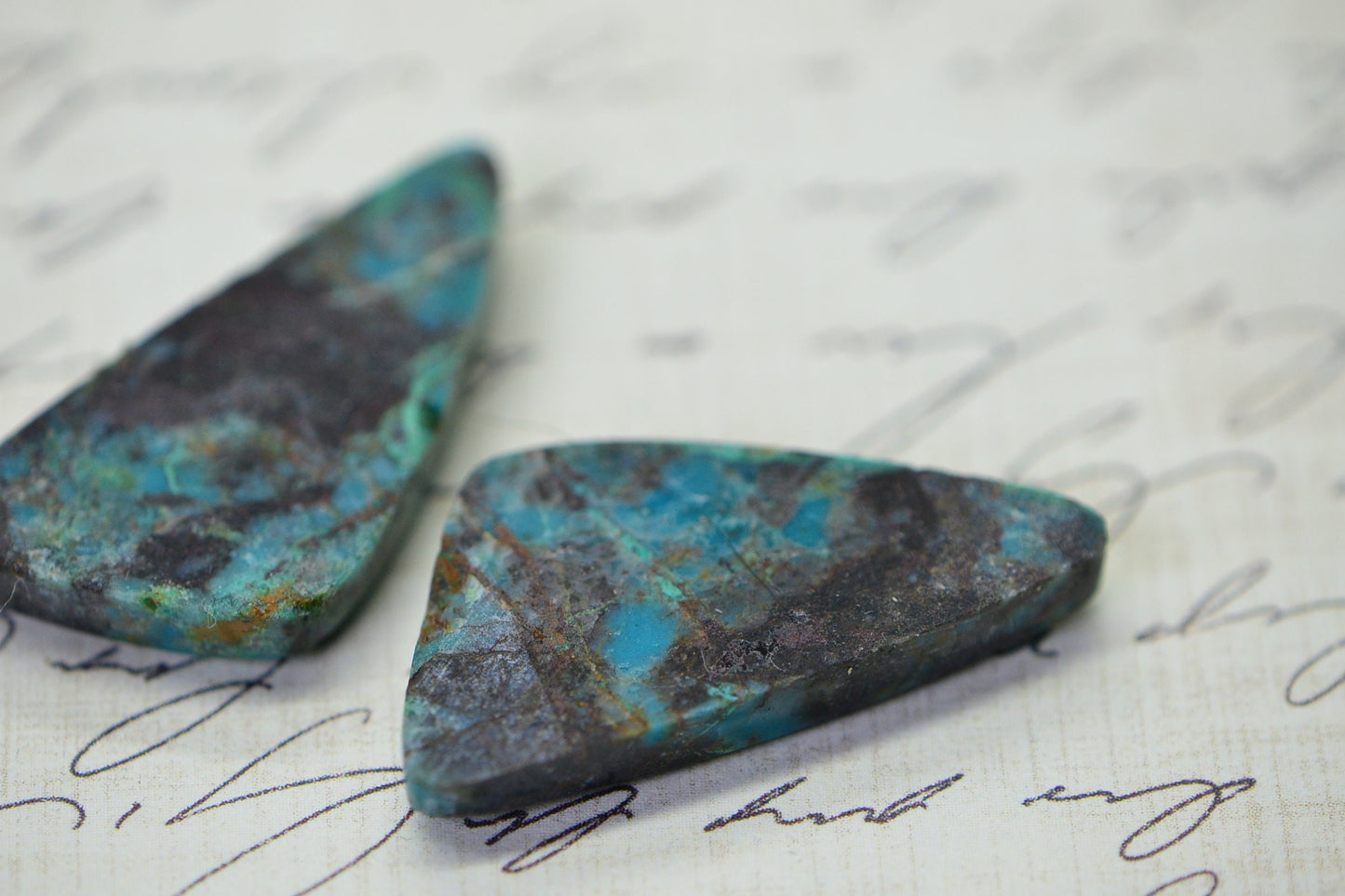 Chrysocolla Cabochons: Natural Gemstone Pair, Freeform (33x16X5mm)