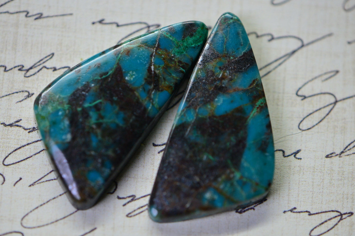Chrysocolla Cabochons: Natural Gemstone Pair, Freeform (33x16X5mm)