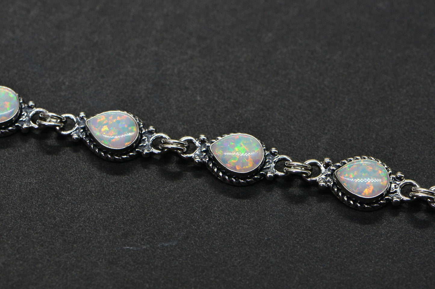 White Opal Bracelet Sterling Silver Chain Gemstone Bezel Setting Opal Birthstone October