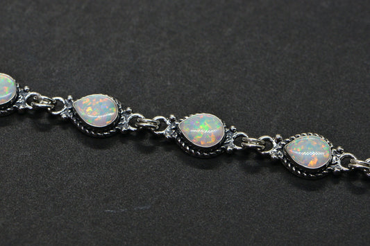 White Opal Bracelet Sterling Silver Chain Gemstone Bezel Setting Opal Birthstone October