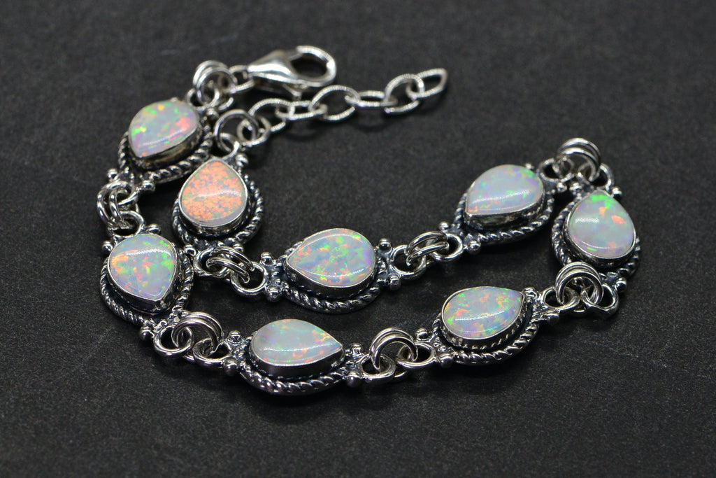 Sterling Silver Fire Opal Bracelet: Handmade Gemstone Jewelry