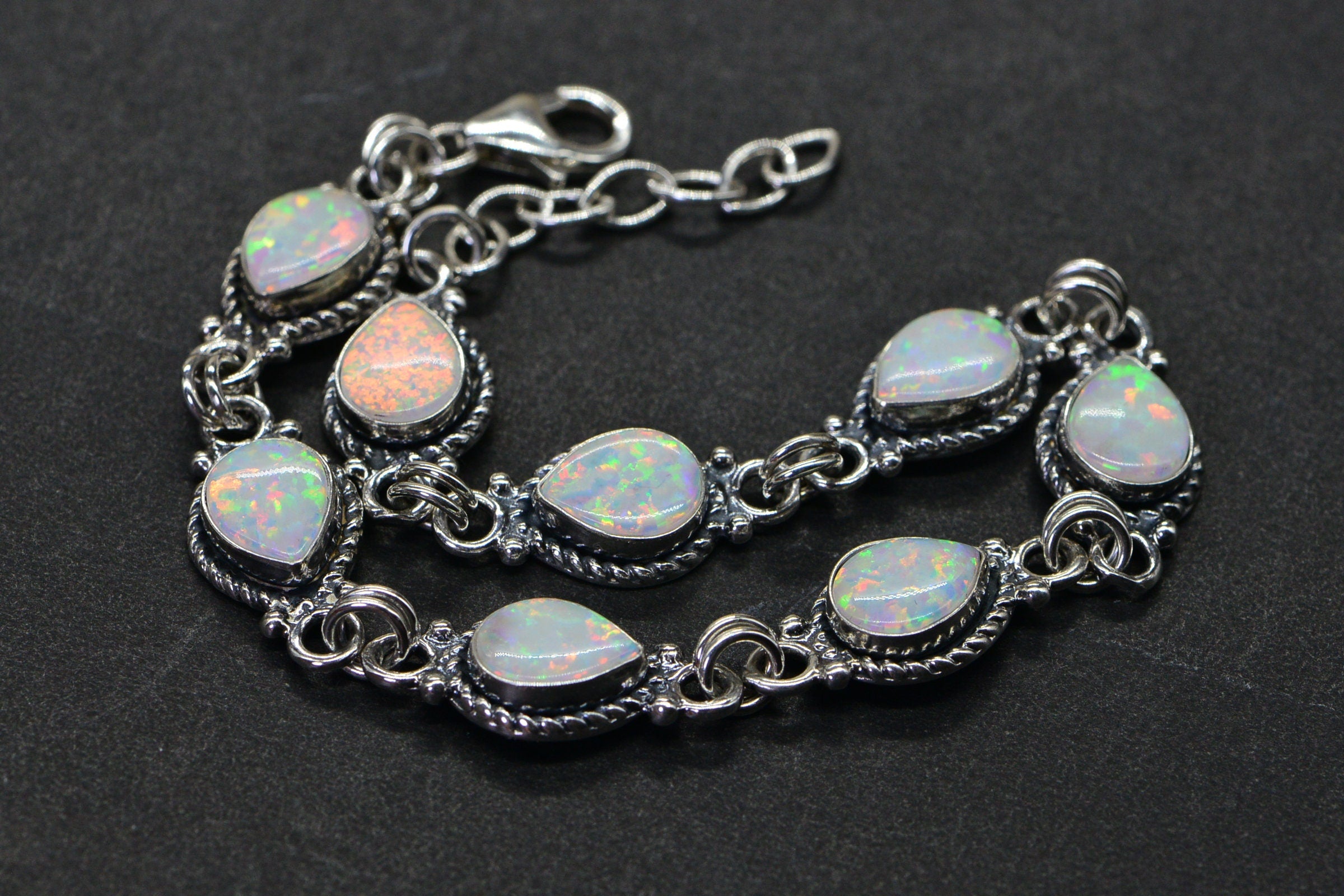 Sterling Silver Fire Opal Bracelet: Handmade Gemstone Jewelry