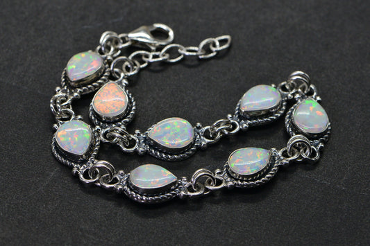 Sterling Silver Fire Opal Bracelet: Handmade Gemstone Jewelry
