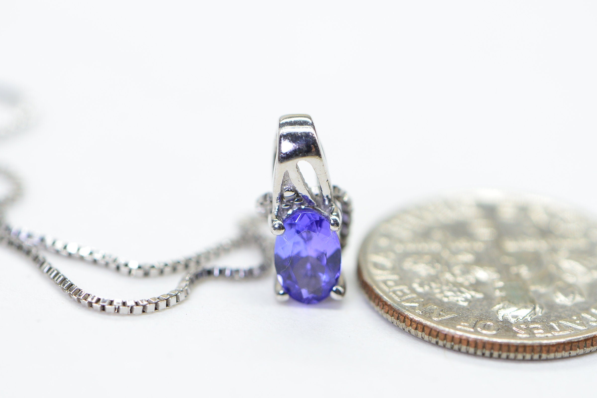 Natural Tanzanite Small Pendant Charm Necklace Dainty Pendant Sterling Silver Birthstone December