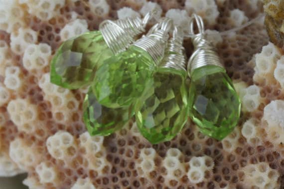Crystal Green Teardrops Peridot Pendant Wire Wrapped Charm Silver Birthstone August one teardrop