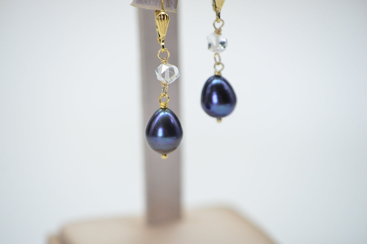 Black Pearl Herkimer Diamond Sterling Silver Earrings: July Birthstone