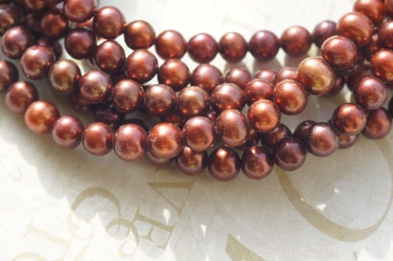 Deep Red Freshwater Pearl , Round Off. 5 to 5.5 mm. Brithstone June. Bride Bridal