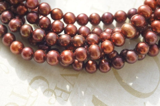 Deep Red Freshwater Pearl , Round Off. 5 to 5.5 mm. Brithstone June. Bride Bridal