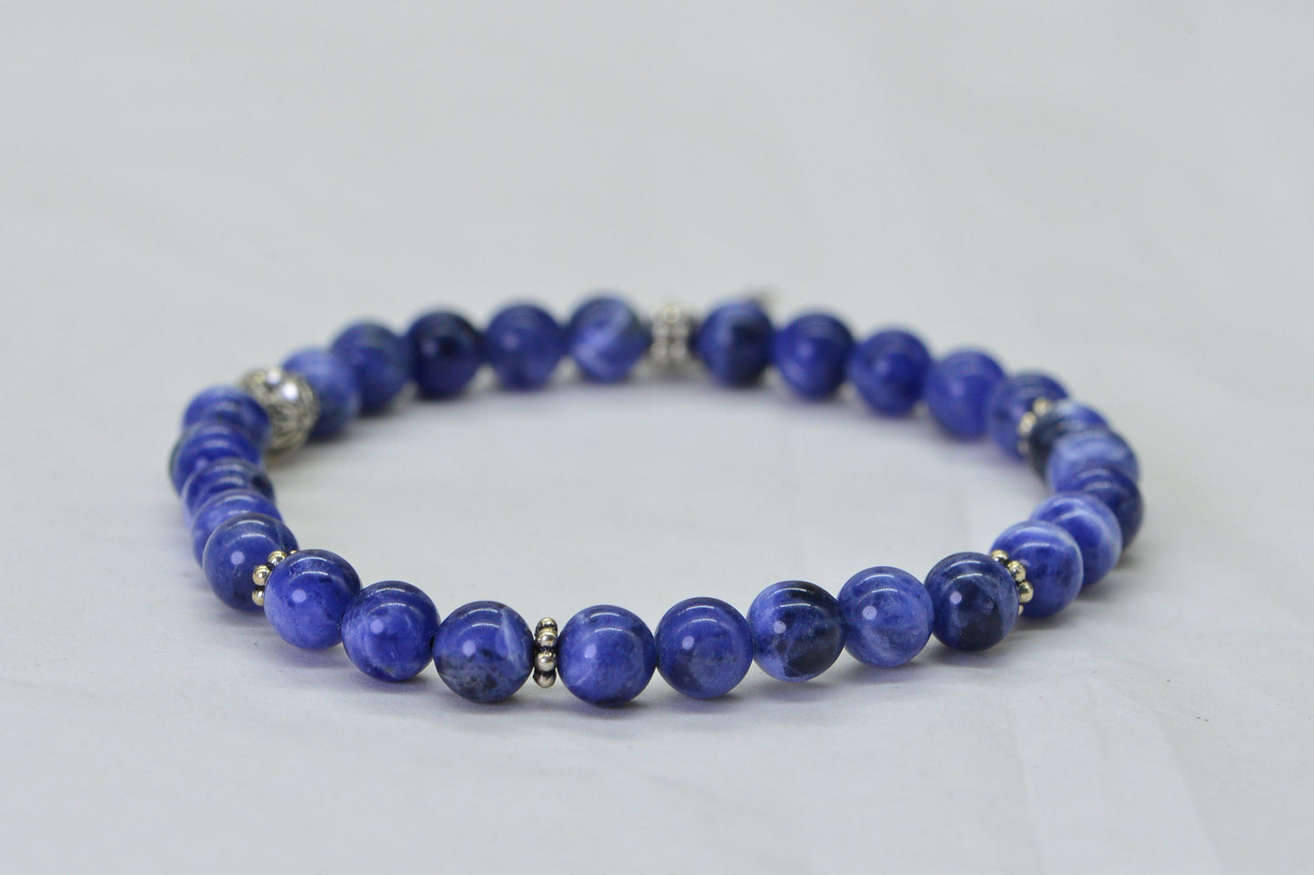 6mm Sodalite Beaded Bracelet: Blue Gemstone Yoga Bracelet