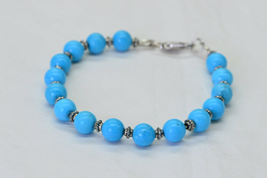 Blue Turquoise Bracelet Round bead 8 mm Bedead  Bracelet