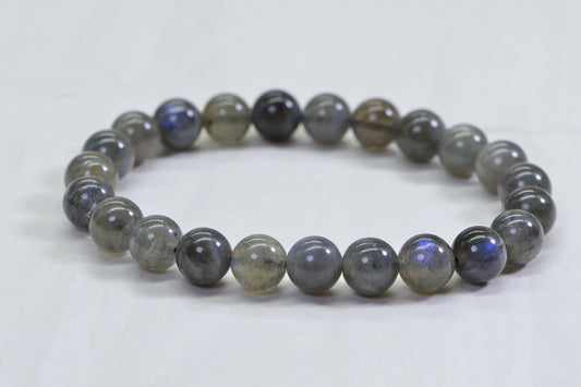 Labradorite Bracelet: 8mm Round Gemstone Beads, Boho Chakra Jewelry