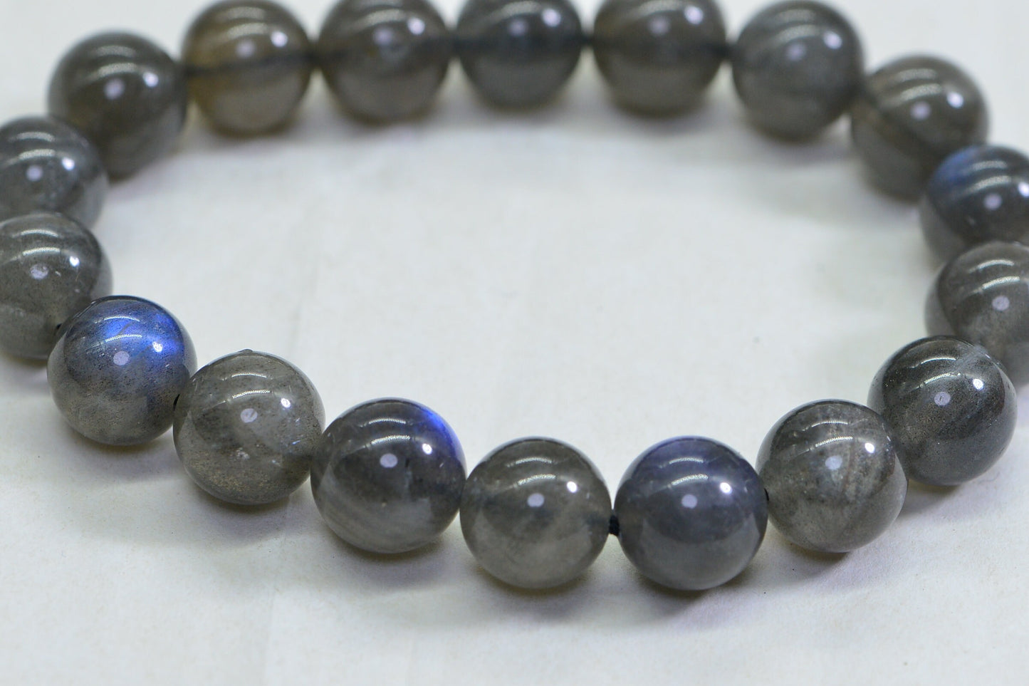Blue Flash Labradorite Bracelet: 10mm Round Gemstone Boho Jewelry