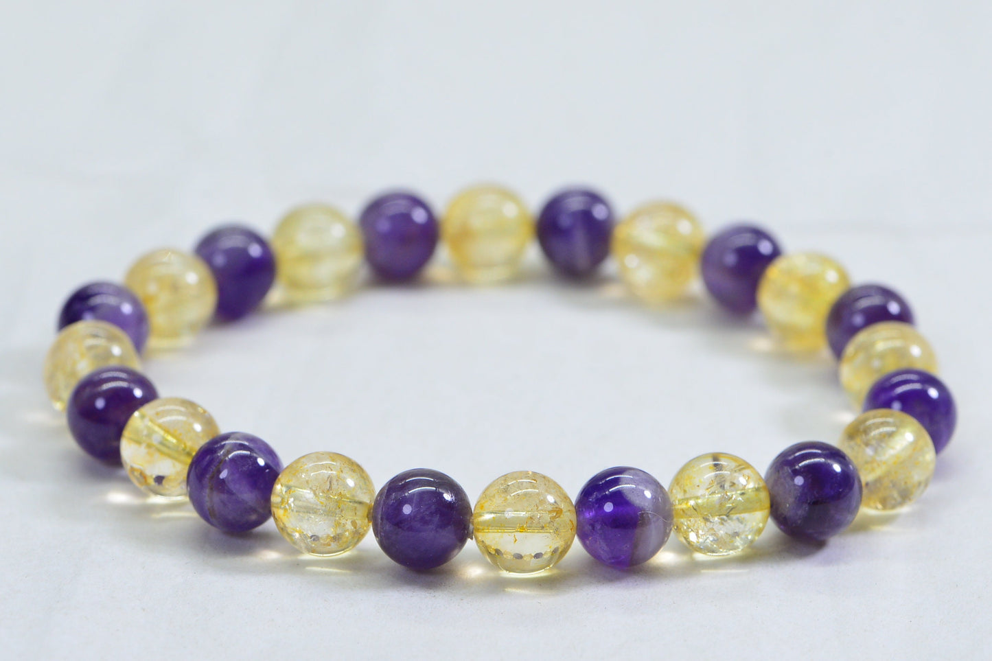 Natural Ametrine Bracelet: Amethyst and Citrine Gemstone, 8mm Beaded