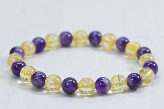 Natural Ametrine Bracelet: Amethyst and Citrine Gemstone, 8mm Beaded