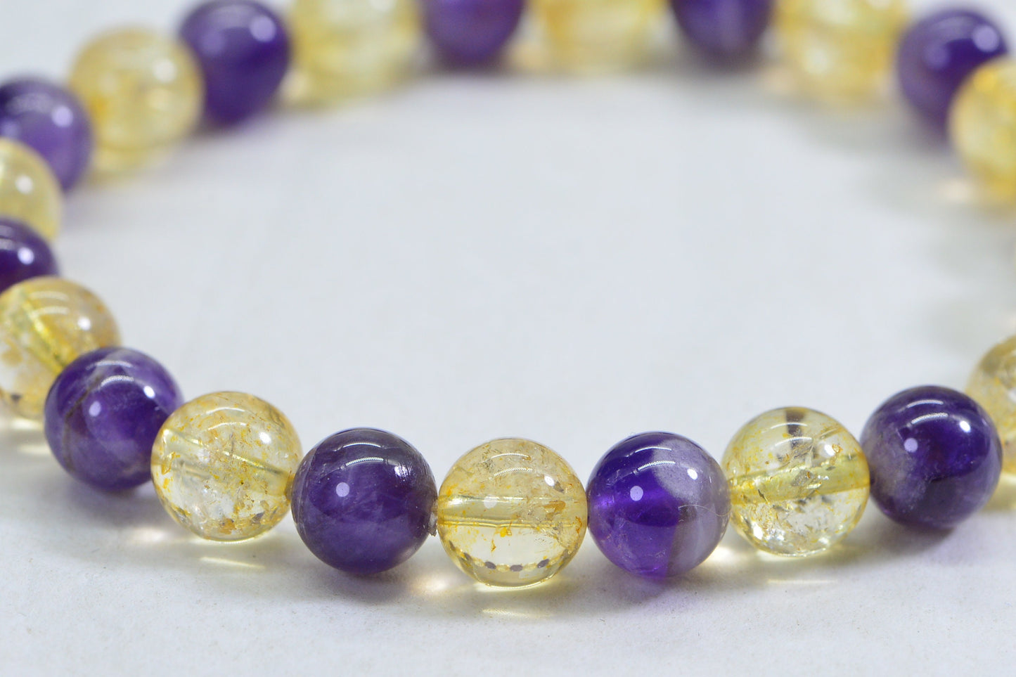 Natural Ametrine Bracelet: Amethyst and Citrine Gemstone, 8mm Beaded