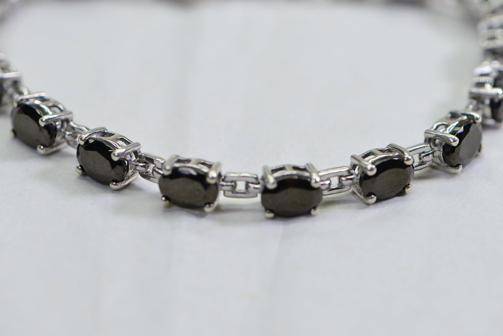 Black Onyx Sterling Silver Link Bracelet - Adjustable Gemstone