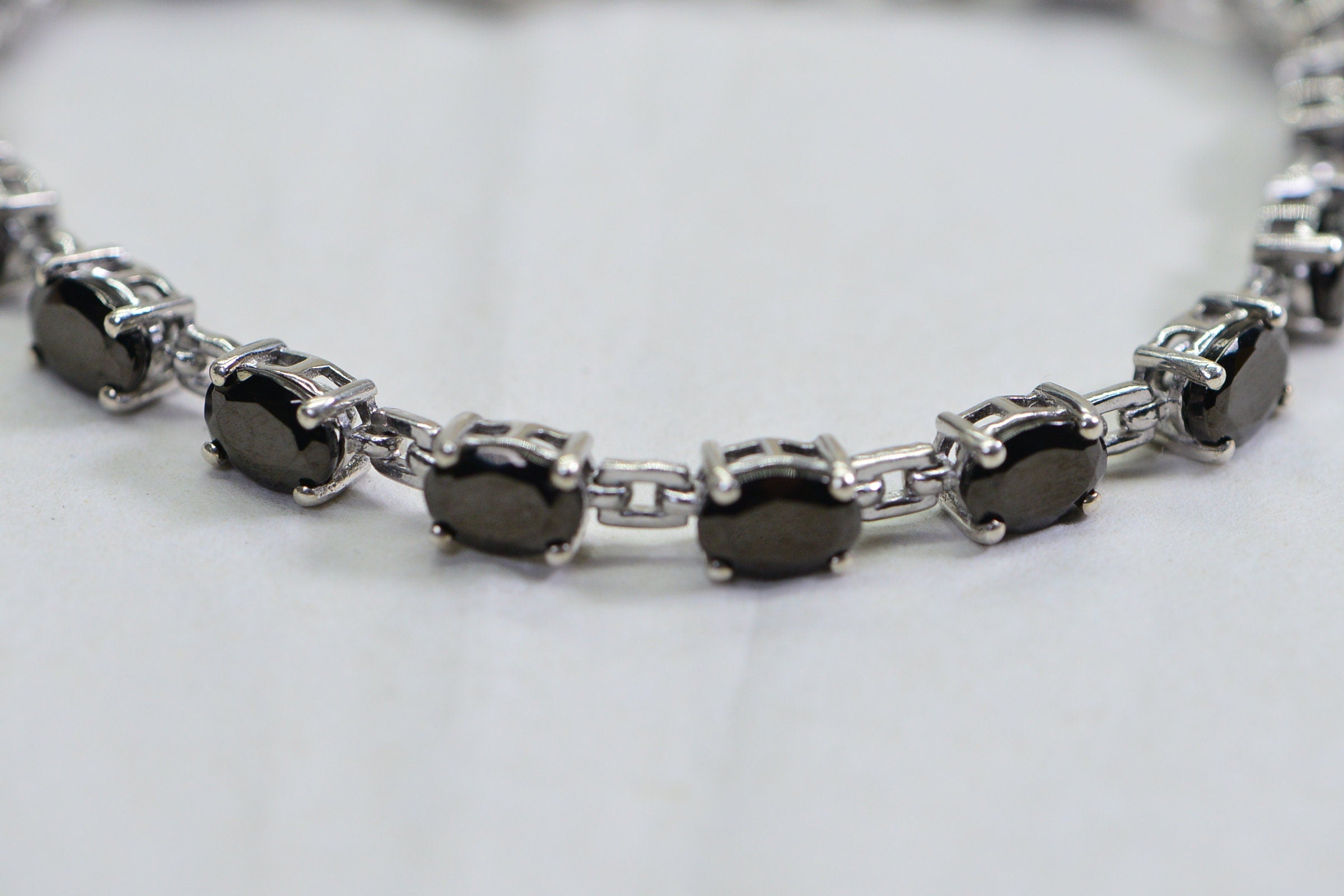 Black Onyx Sterling Silver Link Bracelet - Adjustable Gemstone