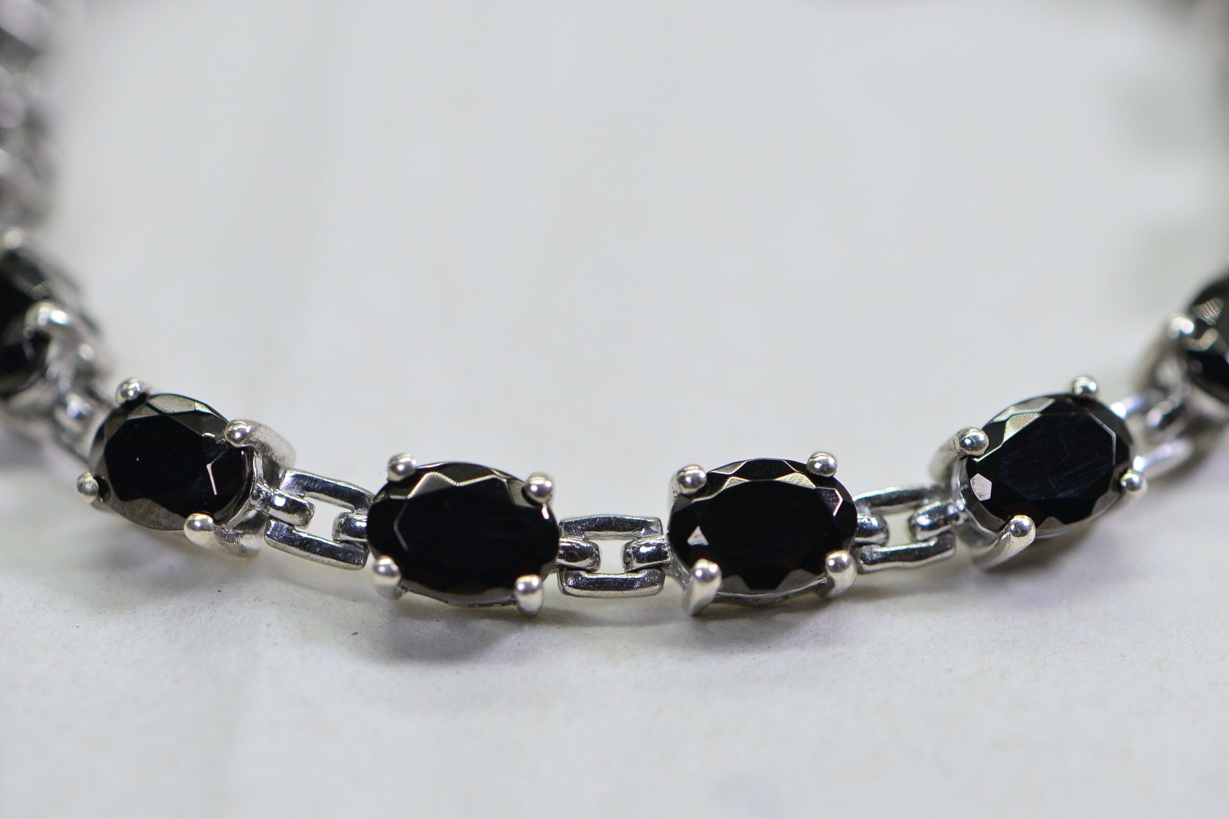 Black Onyx Sterling Silver Link Bracelet - Adjustable Gemstone