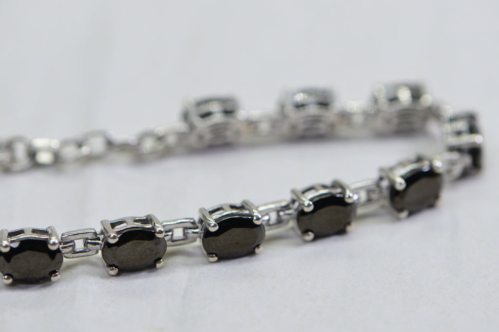 Black Onyx Sterling Silver Link Bracelet - Adjustable Gemstone