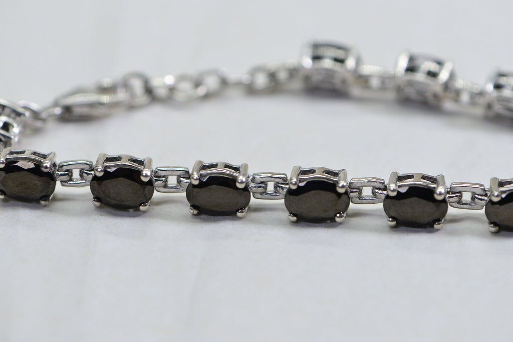 Black Onyx Sterling Silver Link Bracelet - Adjustable Gemstone