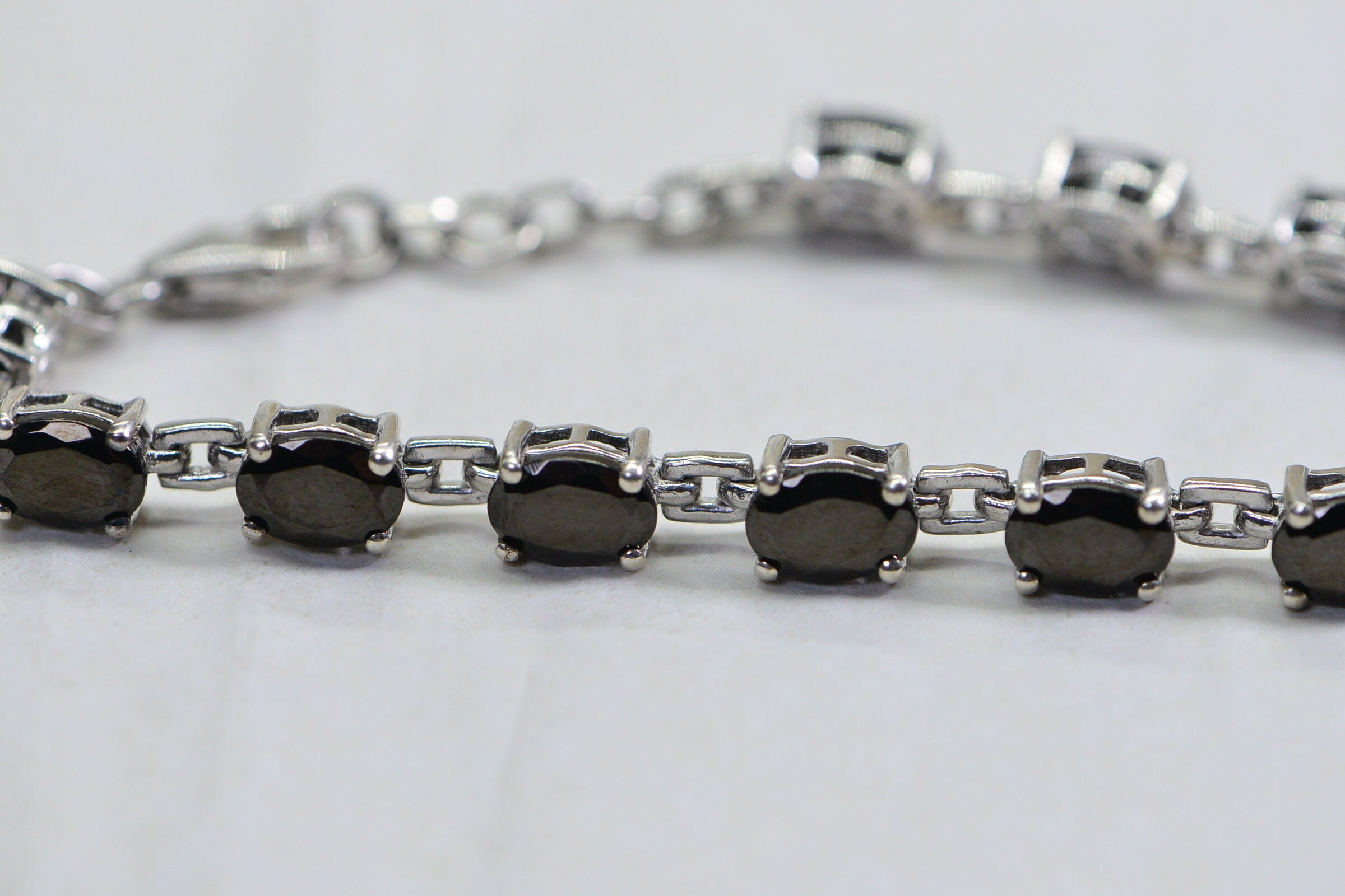 Black Onyx Sterling Silver Link Bracelet - Adjustable Gemstone