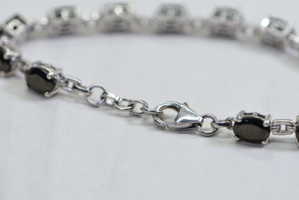 Black Onyx Sterling Silver Link Bracelet - Adjustable Gemstone