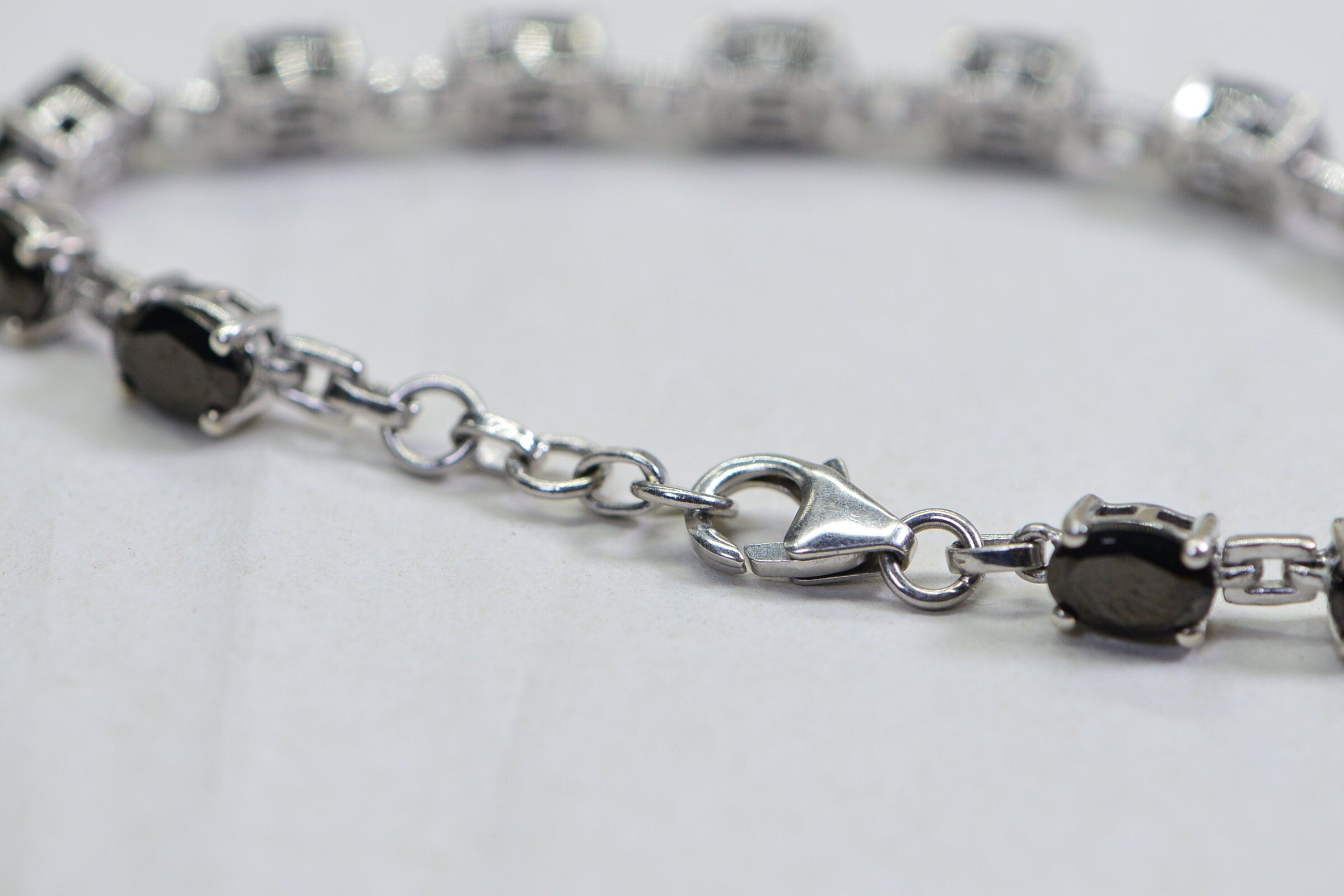 Black Onyx Sterling Silver Link Bracelet - Adjustable Gemstone