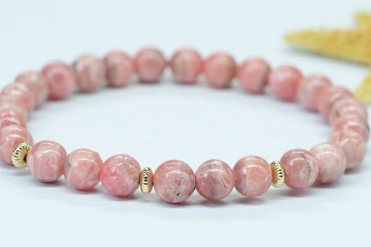AAA Rhodochrosite Mala Bracelet, Stretch Cord Beads Bracelet,  Pink Gemstone Bracelets