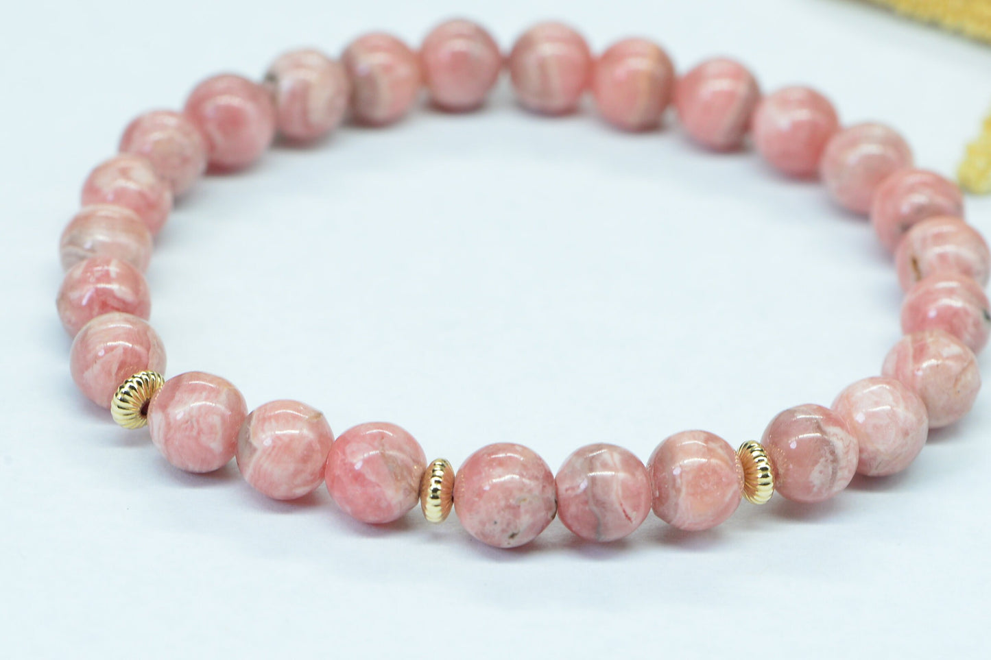 AAA Rhodochrosite Mala Bracelet, Stretch Cord Beads Bracelet,  Pink Gemstone Bracelets