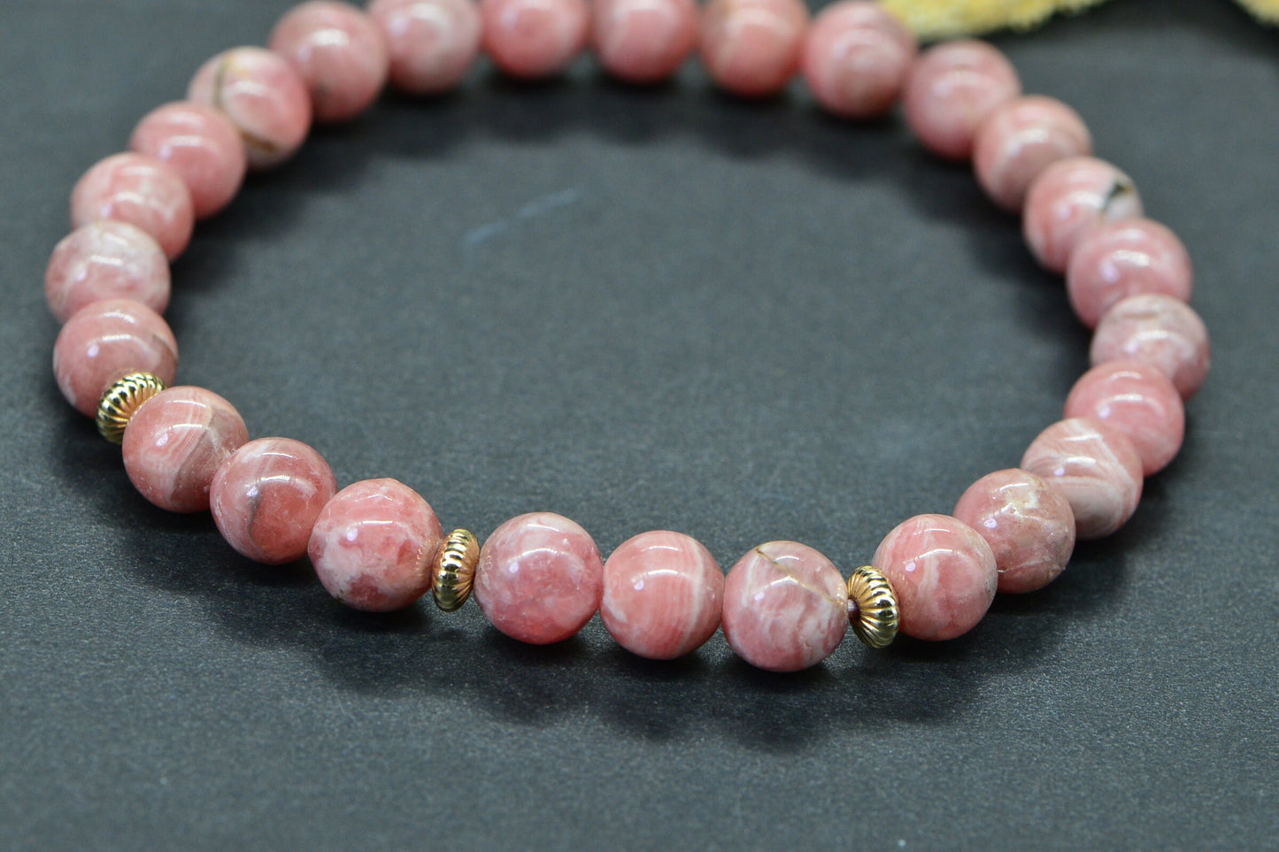 AAA Rhodochrosite Mala Bracelet, Stretch Cord Beads Bracelet,  Pink Gemstone Bracelets