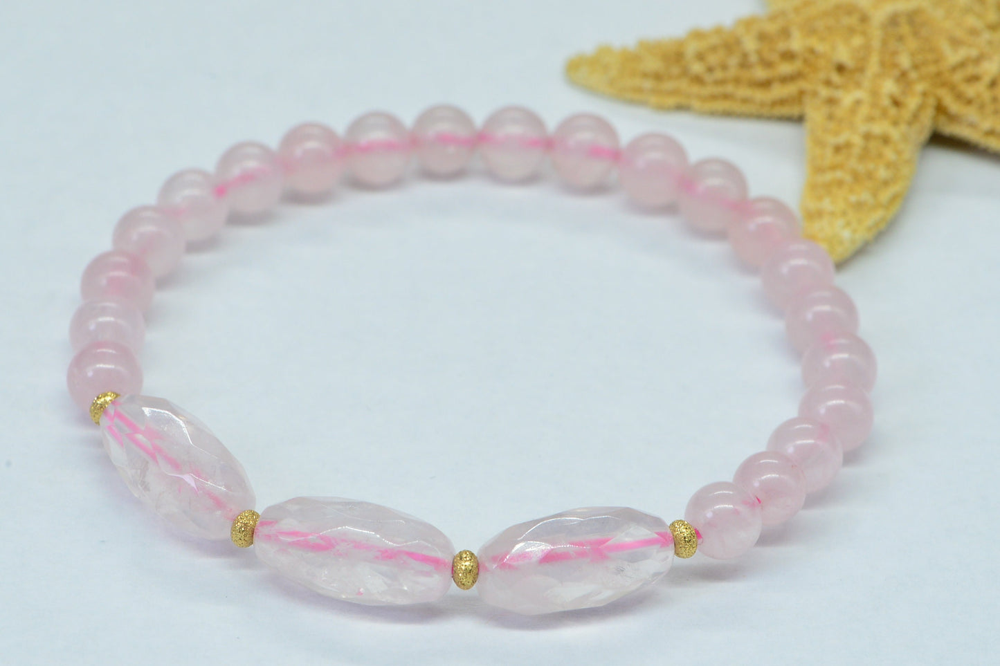 Rose Quartz Barrel ,Women's Healing Bracelet,  Bead Bracelets, Love Bracelet .