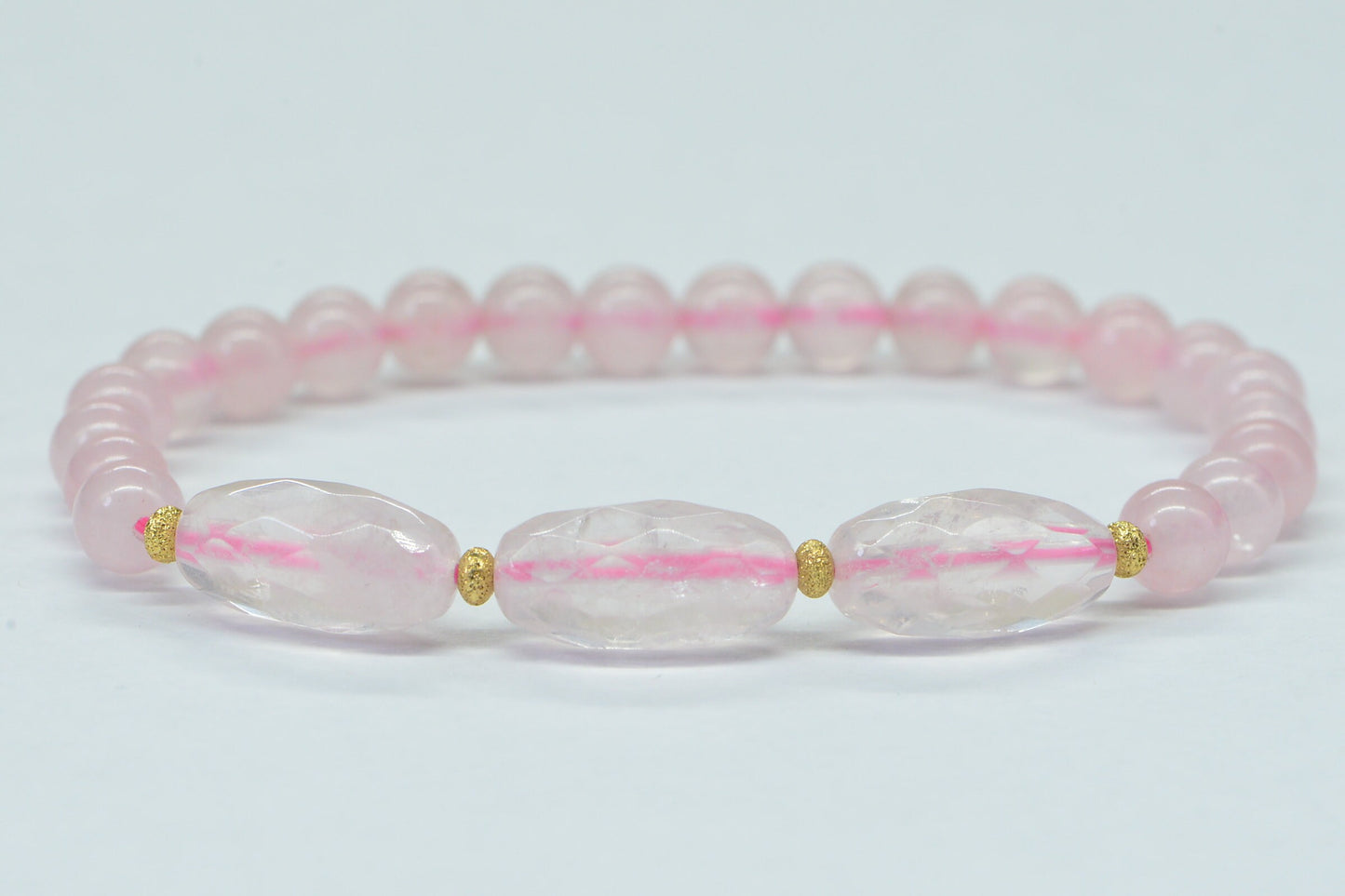 Rose Quartz Barrel ,Women's Healing Bracelet,  Bead Bracelets, Love Bracelet .