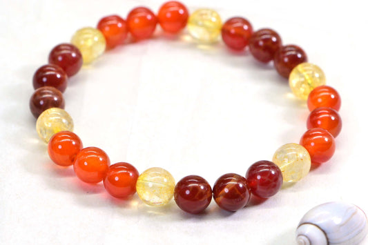 Red Agate Citrine Carnelian Beaded Gemstone Bracelet