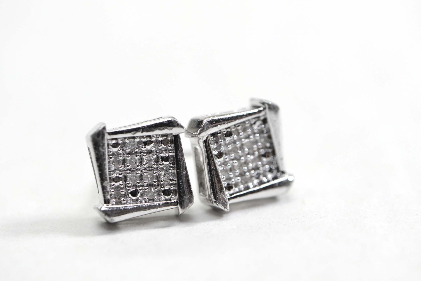 Diamond Square Stud Earrings, Platinum Over Sterling Silver (9.5mm)