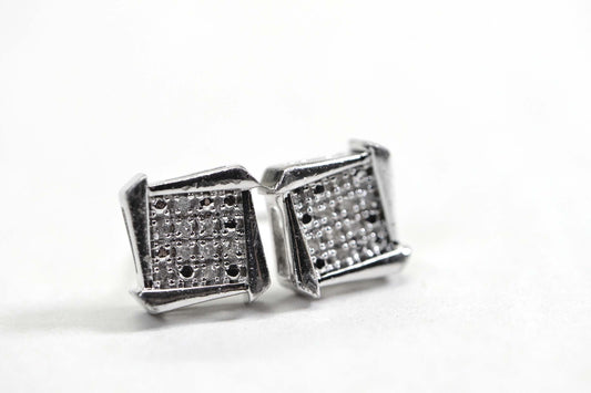 Diamond Square Stud Earrings, Platinum Over Sterling Silver (9.5mm)