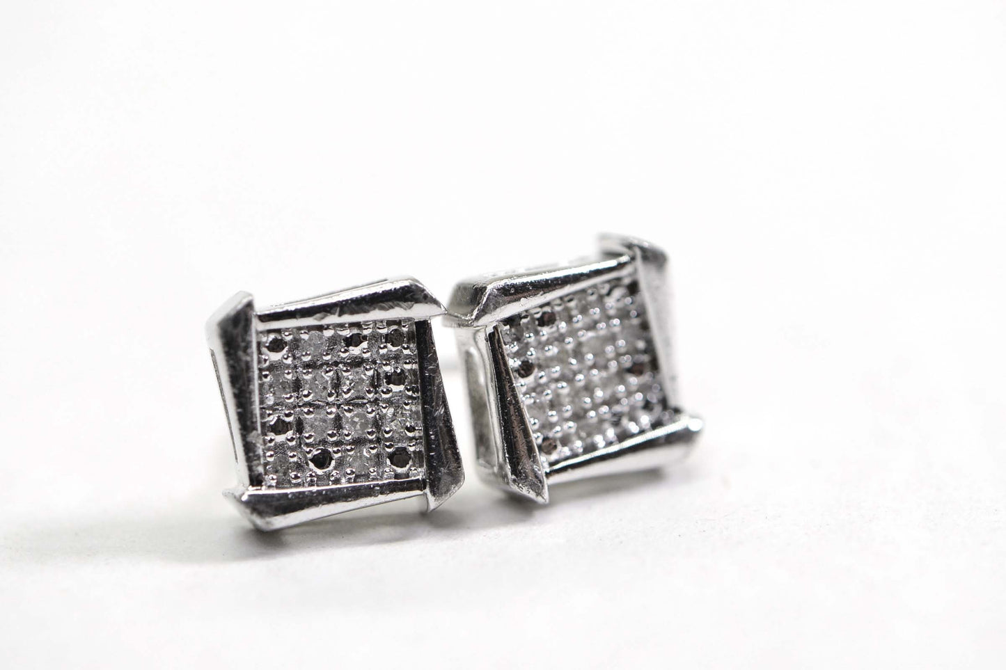 Diamond Square Stud Earrings, Platinum Over Sterling Silver (9.5mm)