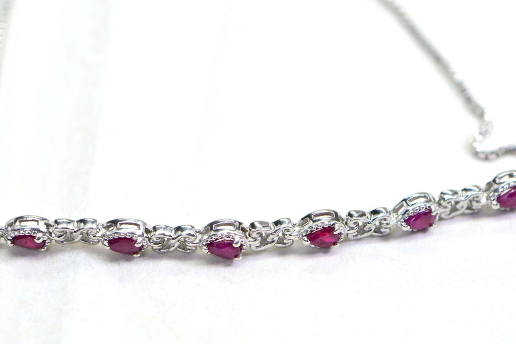 Natural Ruby Bracelet Chain Link Sterling Silver Tennis Bracelet Birthstone September